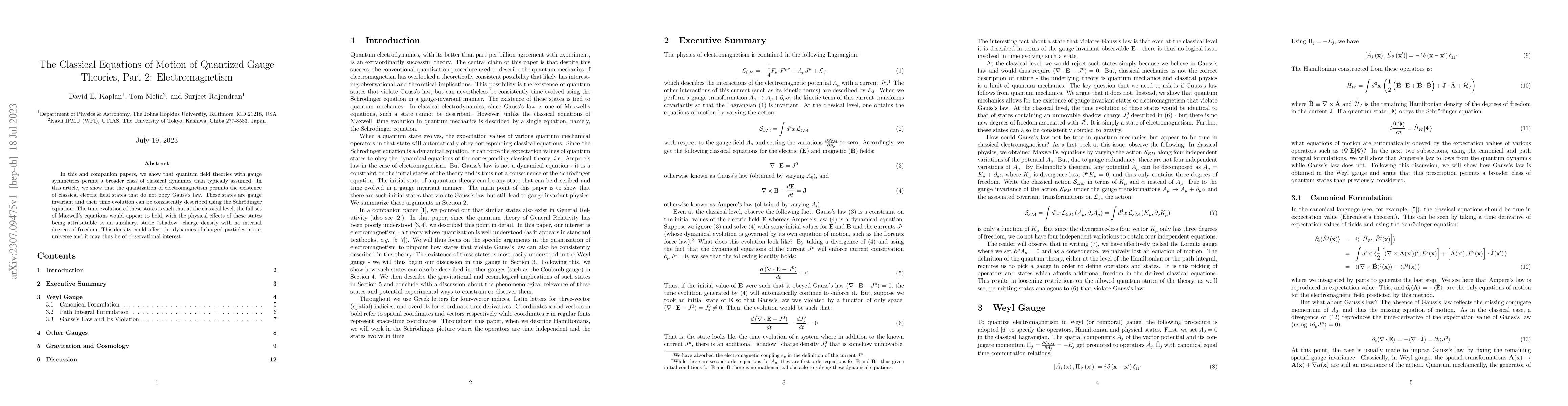Thumbnail for The Classical Equations of Motion of Quantized Gauge Theories, Part 2:
  Electromagnetism