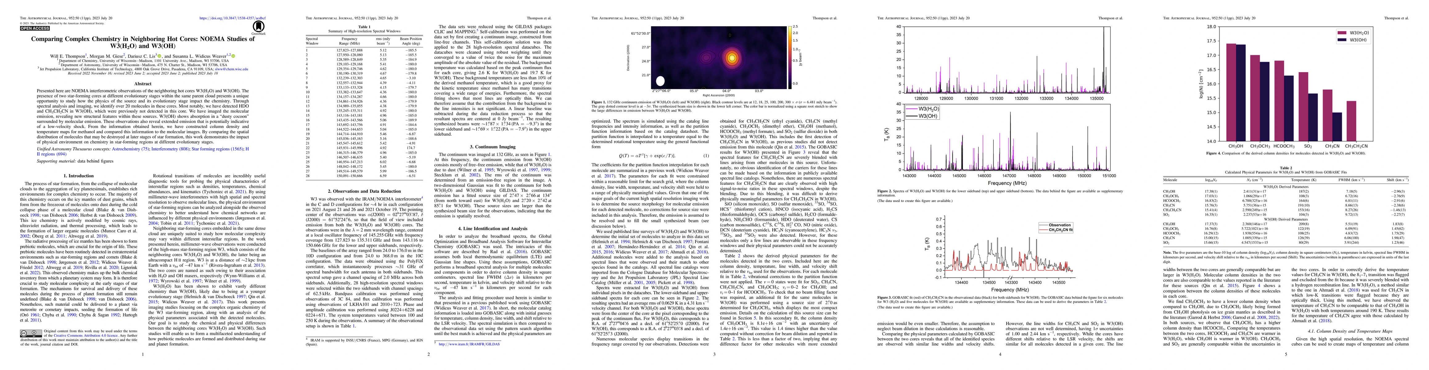 Thumbnail for Comparing Complex Chemistry in Neighboring Hot Cores: NOEMA Studies of
  W3(H$_{2}$O) and W3(OH)