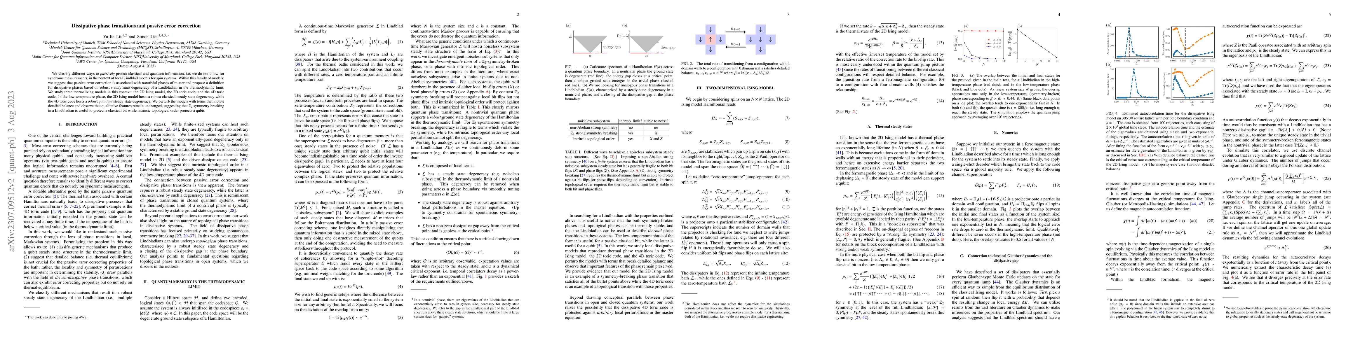 Thumbnail for Dissipative phase transitions and passive error correction
