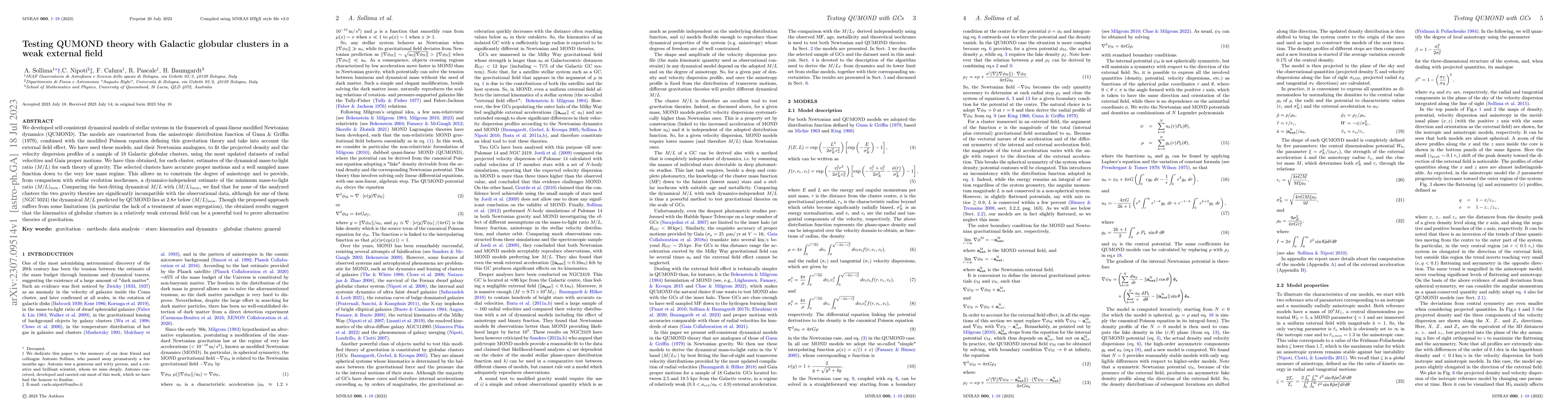 Thumbnail for Testing QUMOND theory with Galactic globular clusters in a weak external
  field