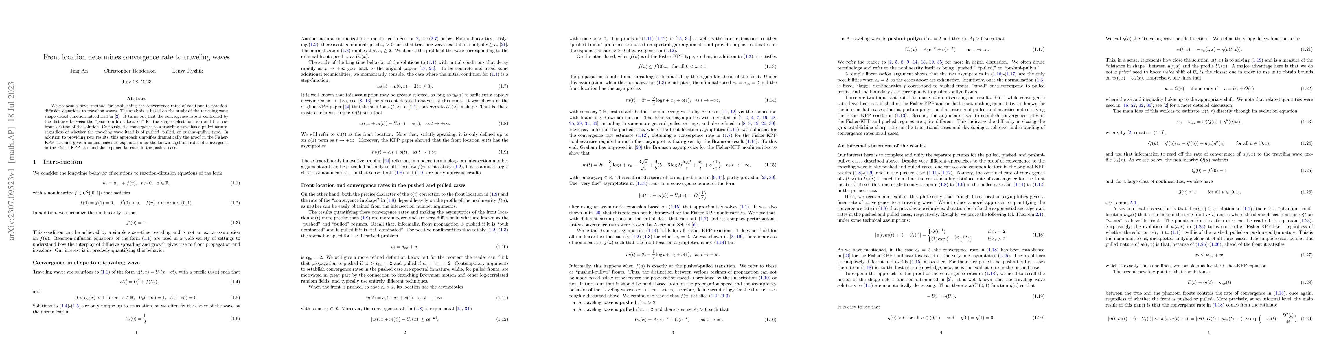Thumbnail for Front location determines convergence rate to traveling waves