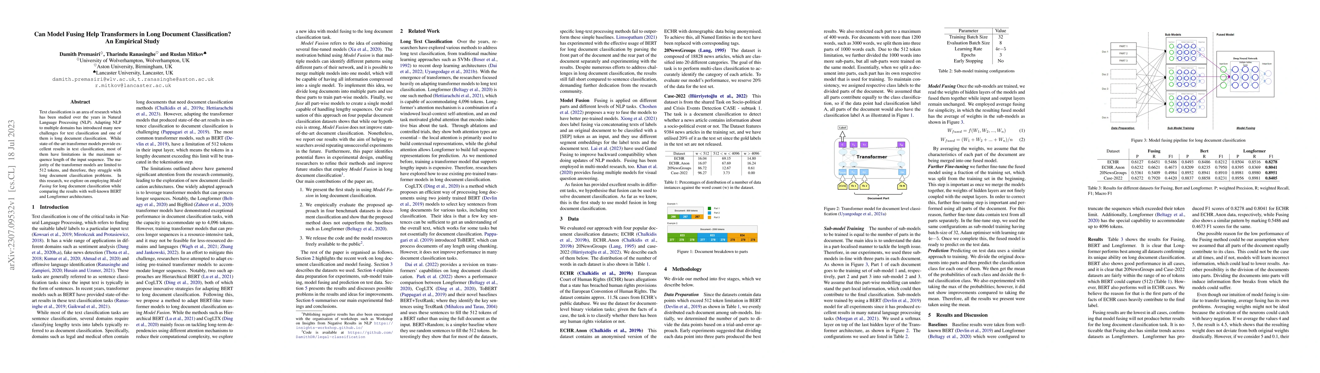 Thumbnail for Can Model Fusing Help Transformers in Long Document Classification? An
  Empirical Study