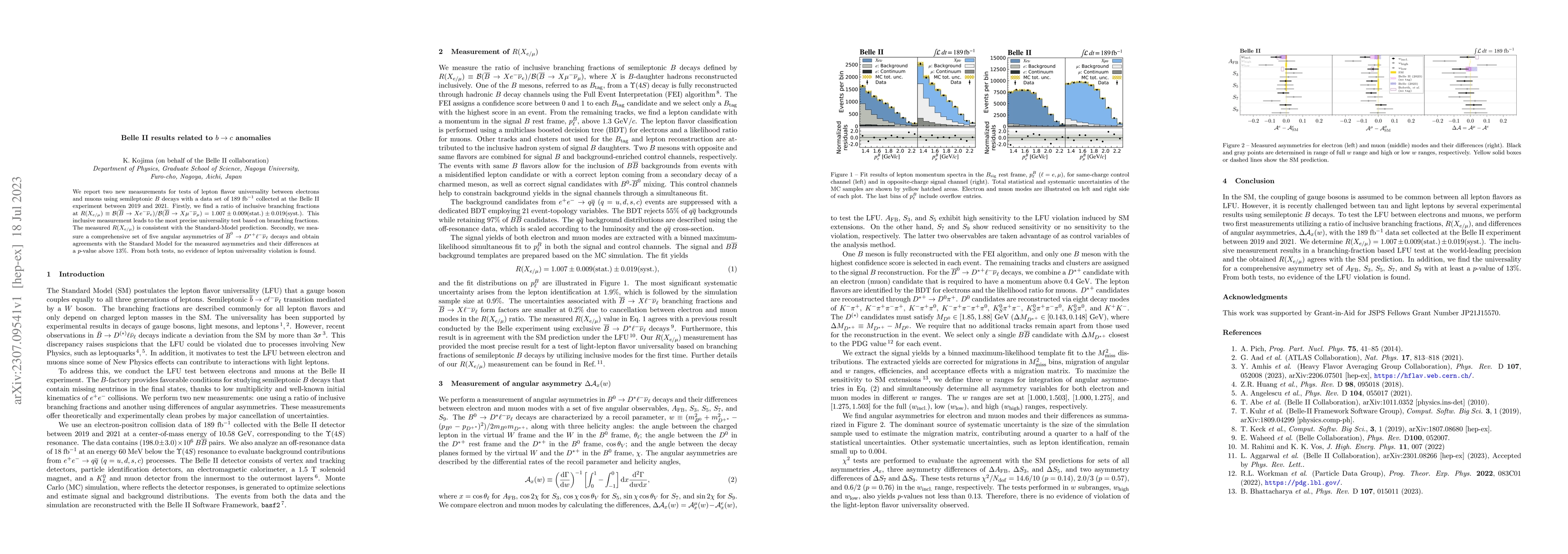 Thumbnail for Belle II results related to $b \to c$ anomalies