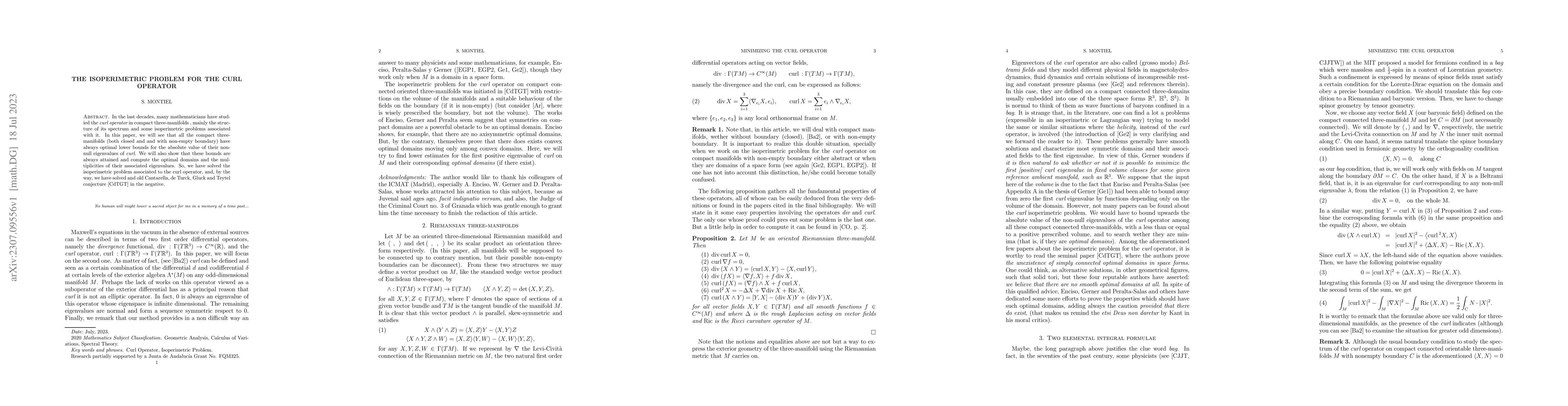 Thumbnail for The Isoperimetric Problem for the Curl Operator