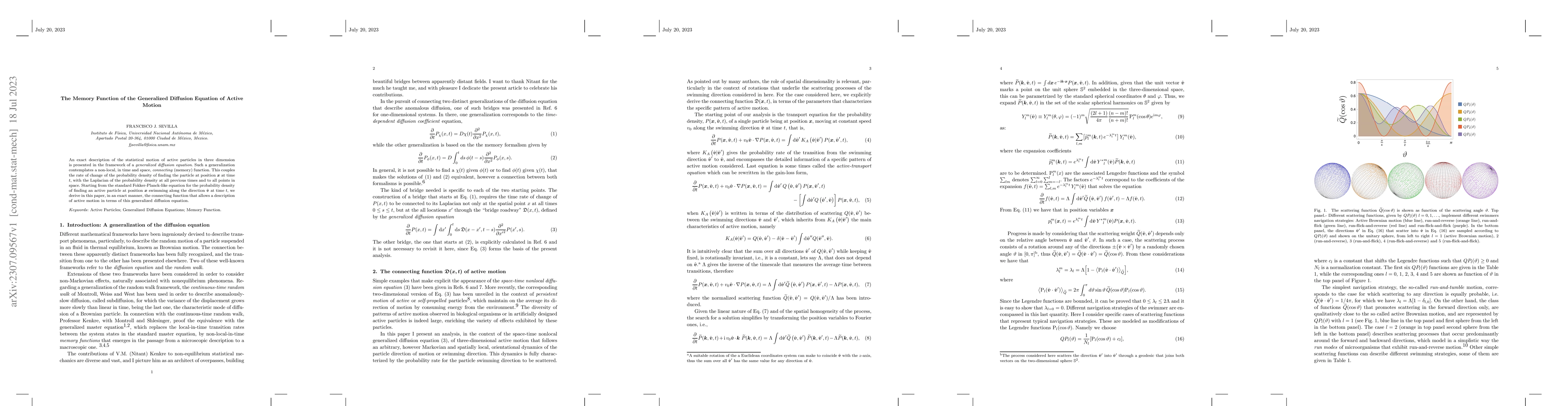 Thumbnail for The Memory Function of the Generalized Diffusion Equation of Active
  Motion