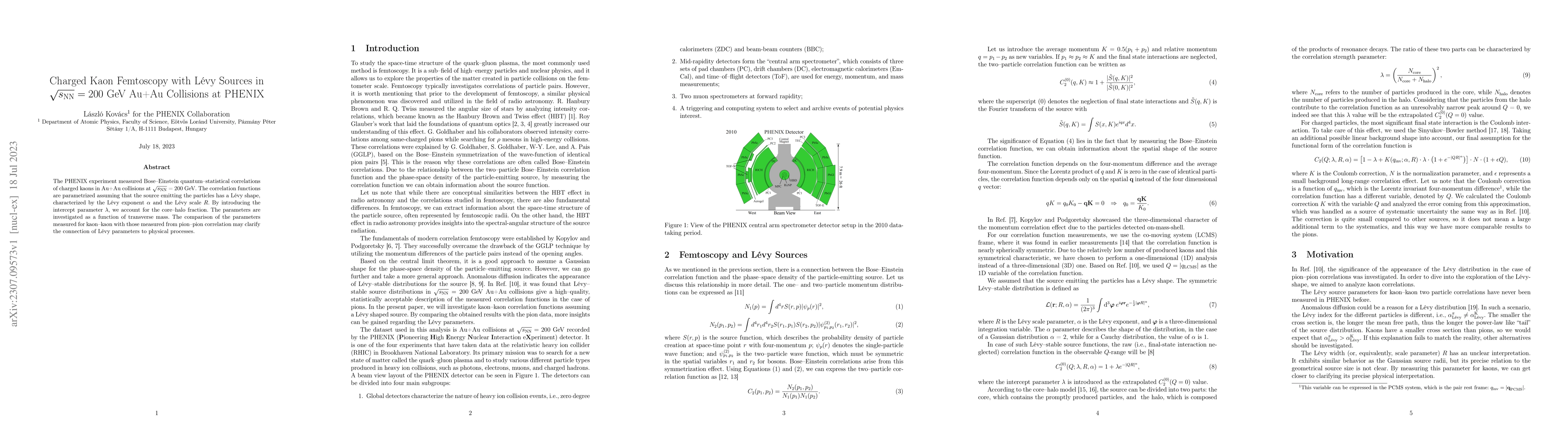 Thumbnail for Charged Kaon Femtoscopy with L\'evy Sources in $\sqrt{s_{\text{NN}}}$ =
  200 GeV Au+Au Collisions at PHENIX