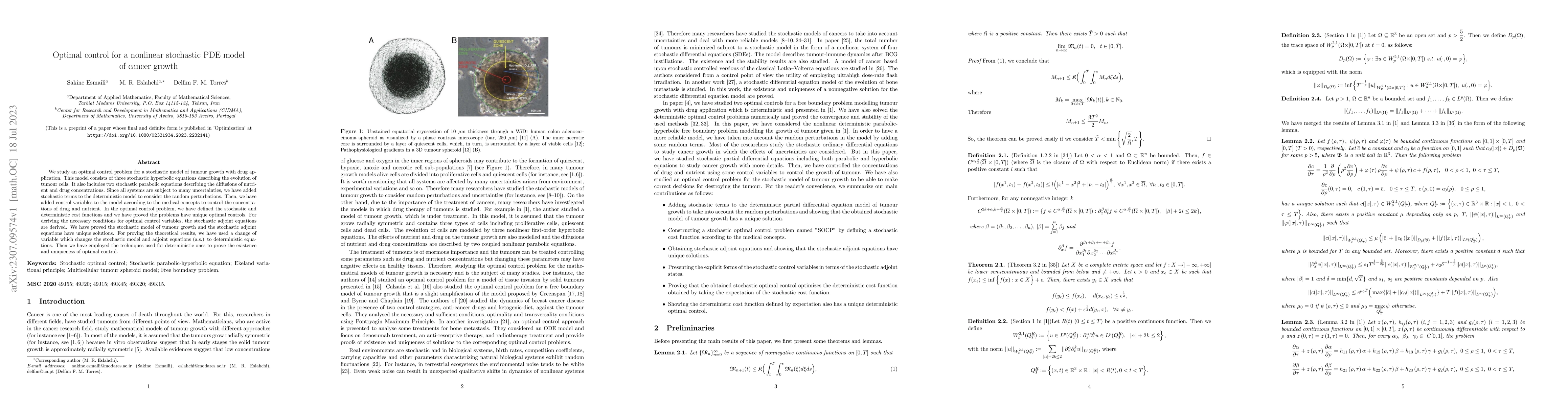 Thumbnail for Optimal control for a nonlinear stochastic PDE model of cancer growth