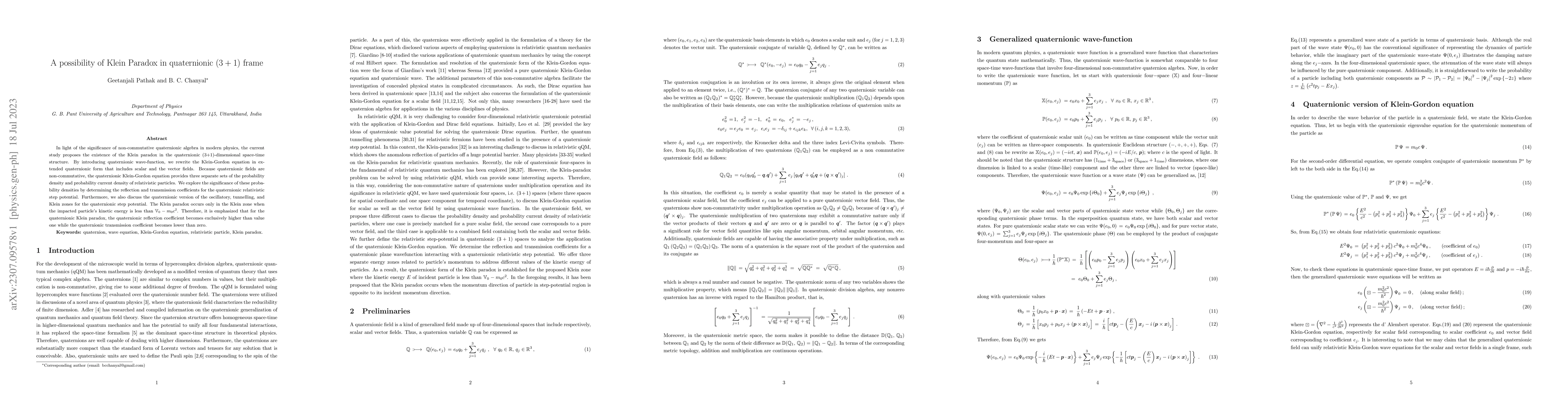 Thumbnail for A possibility of Klein Paradox in quaternionic (3+1) frame