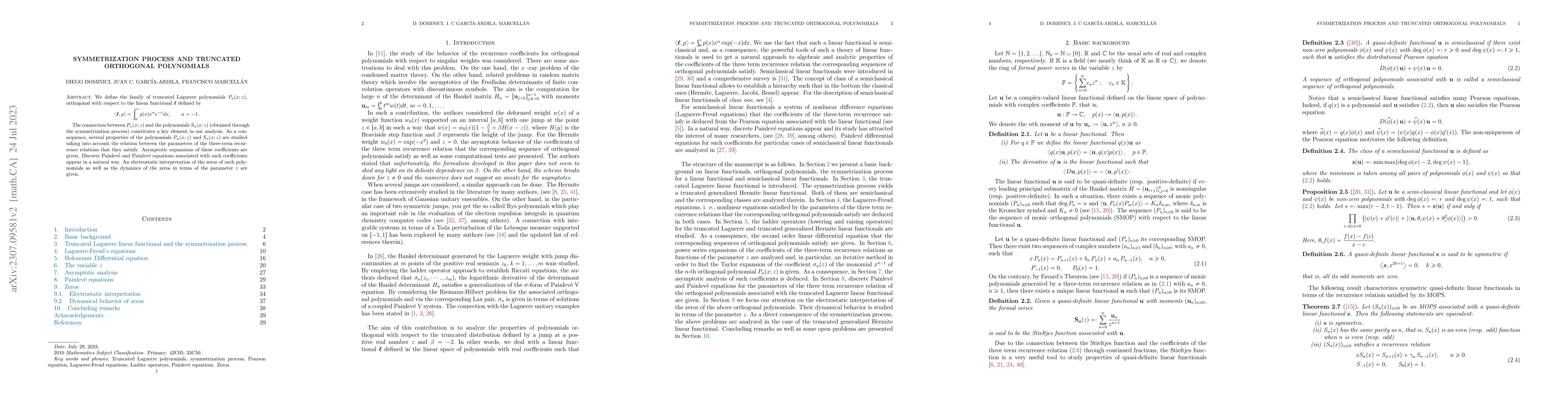 Thumbnail for Symmetrization process and truncated orthogonal polynomials