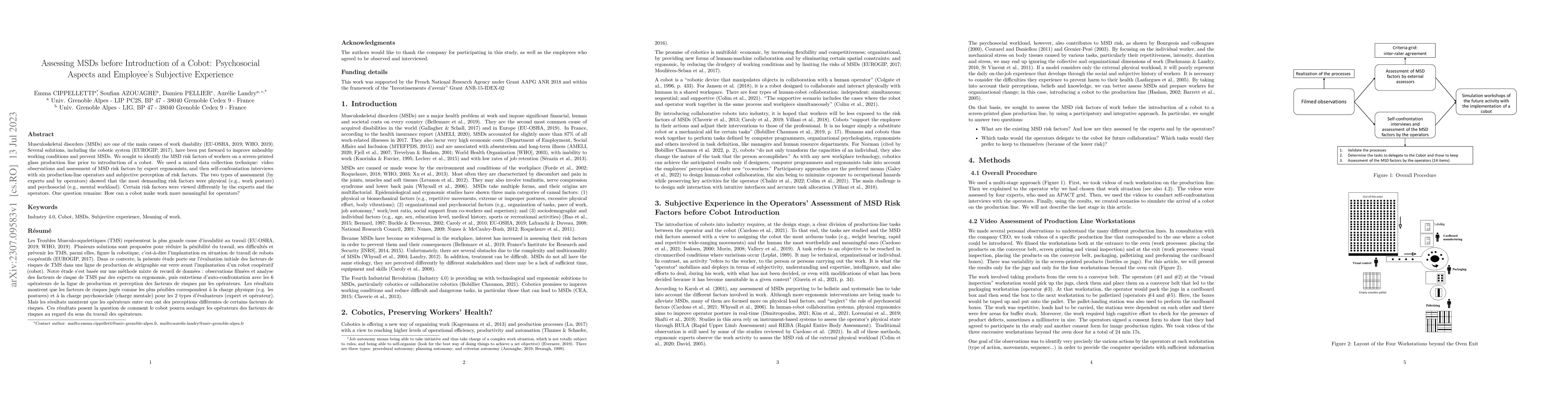Thumbnail for Assessing MSDs before Introduction of a Cobot: Psychosocial Aspects and
  Employee's Subjective Experience