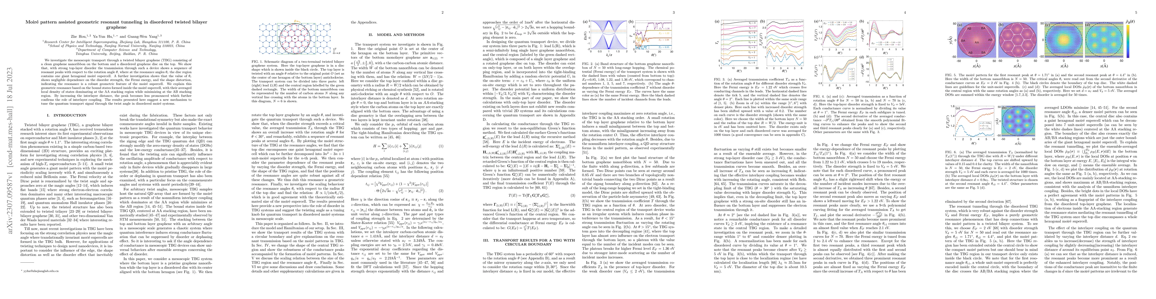 Thumbnail for Moir{\'e} pattern assisted geometric resonant tunneling in disordered
  twisted bilayer graphene