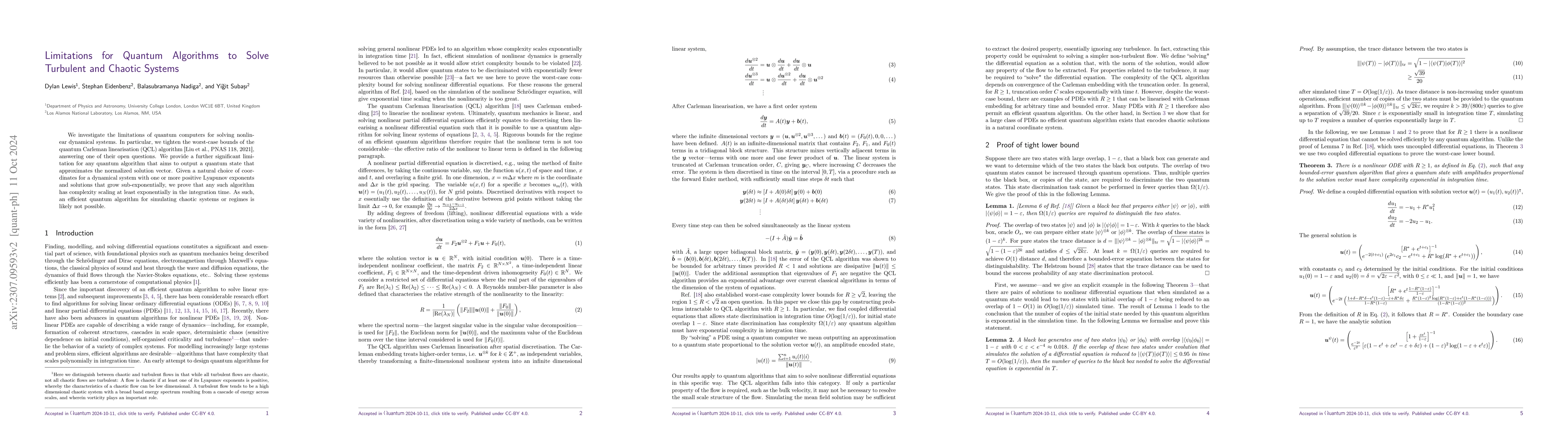 Thumbnail for Limitations for Quantum Algorithms to Solve Turbulent and Chaotic
  Systems