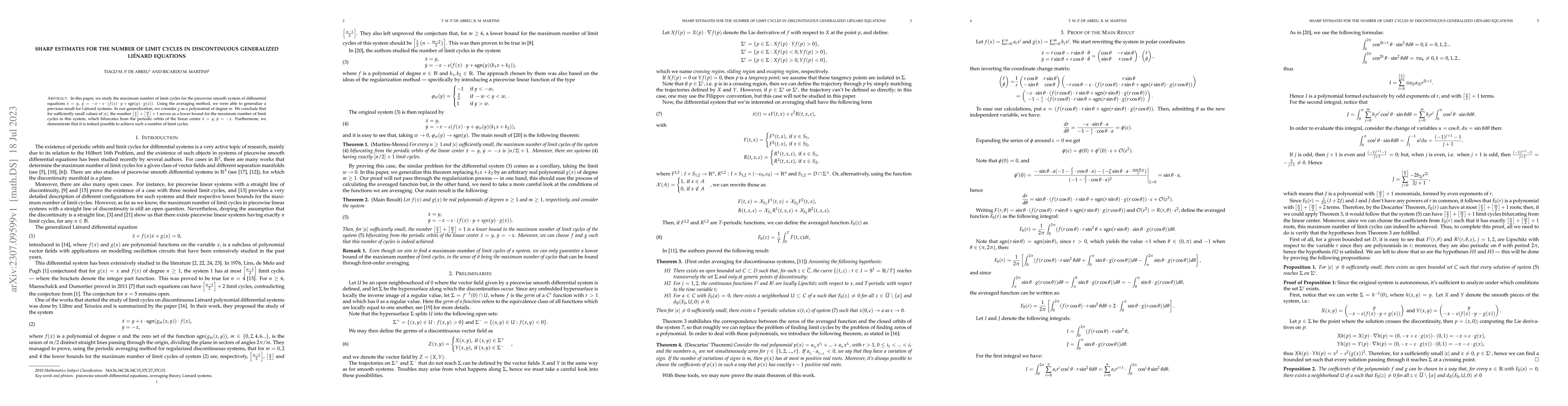 Thumbnail for Sharp estimates for the number of limit cycles in discontinuous
  generalized Li\'enard equations