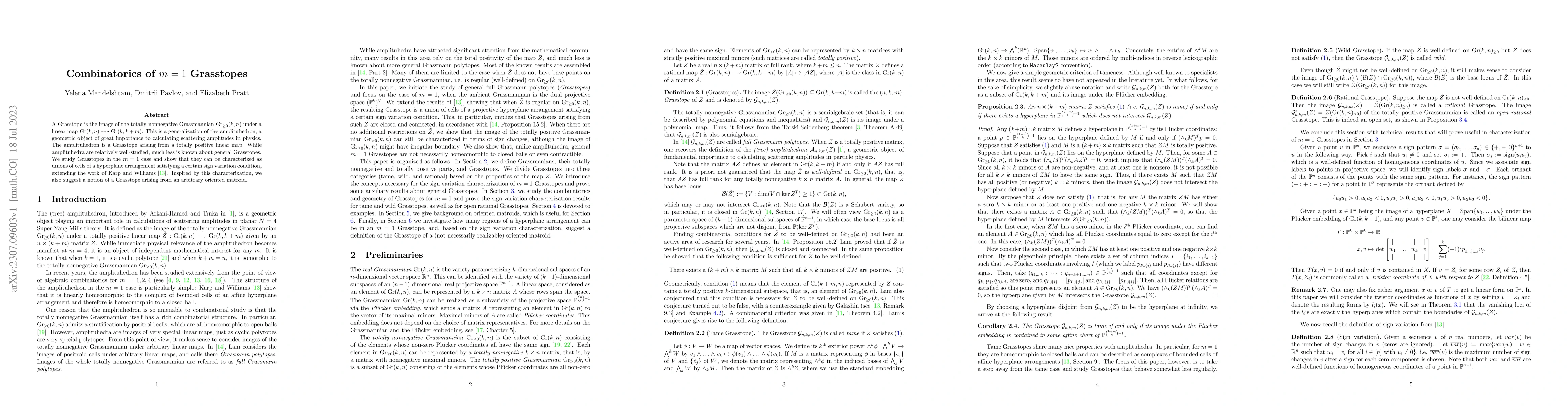 Thumbnail for Combinatorics of $m=1$ Grasstopes
