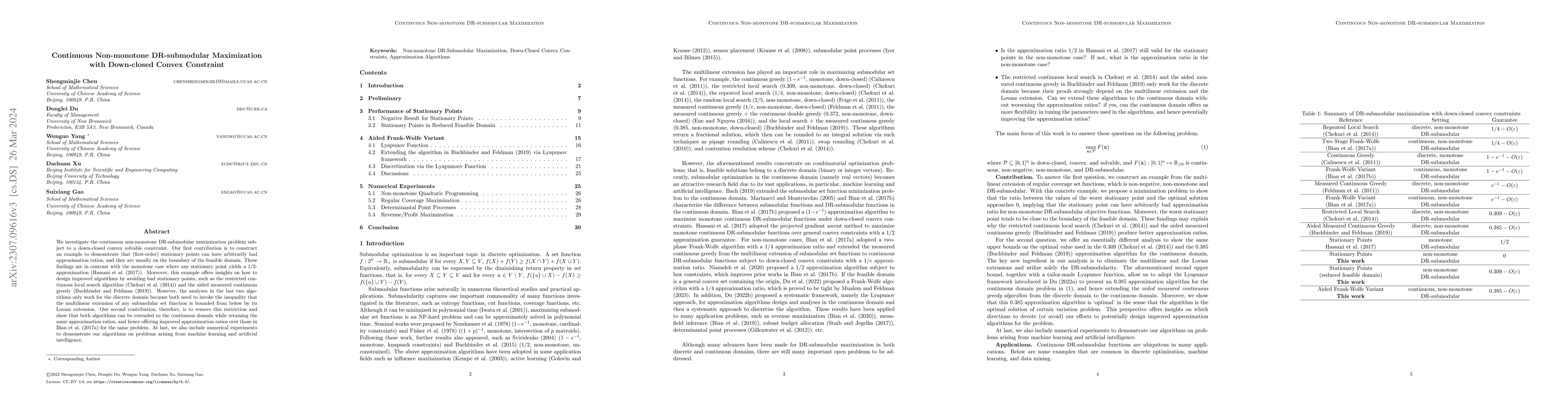 Thumbnail for Continuous Non-monotone DR-submodular Maximization with Down-closed
  Convex Constraint
