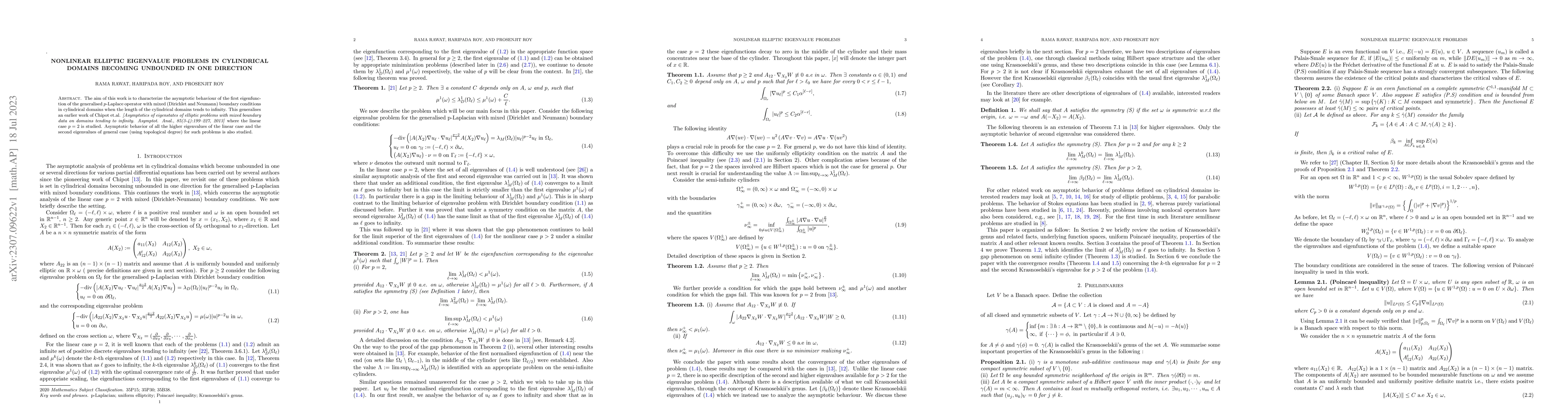 Thumbnail for Nonlinear elliptic eigenvalue problems in cylindrical domains becoming
  unbounded in one direction
