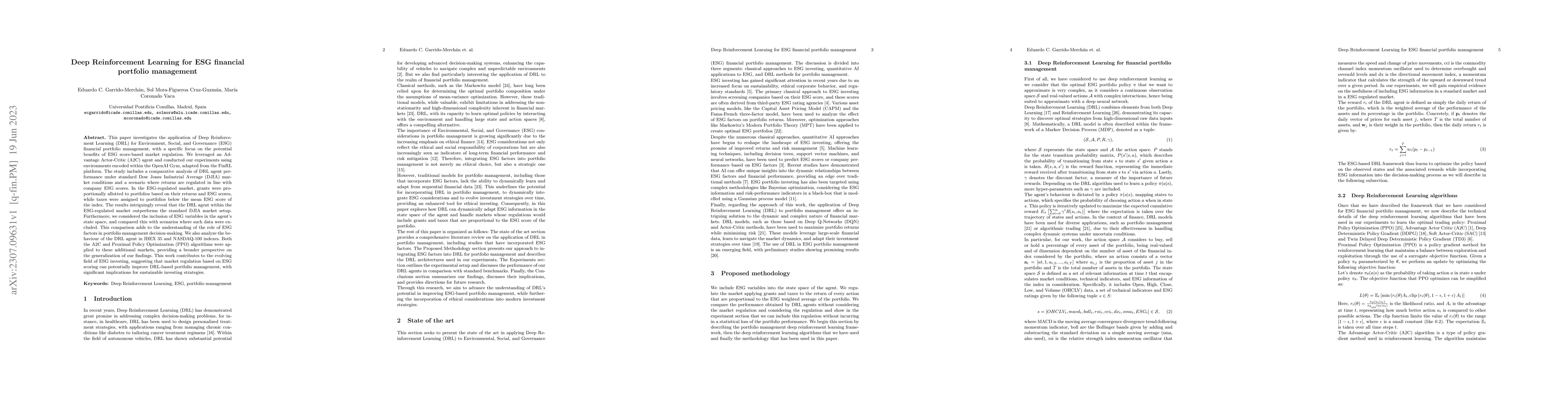 Thumbnail for Deep Reinforcement Learning for ESG financial portfolio management