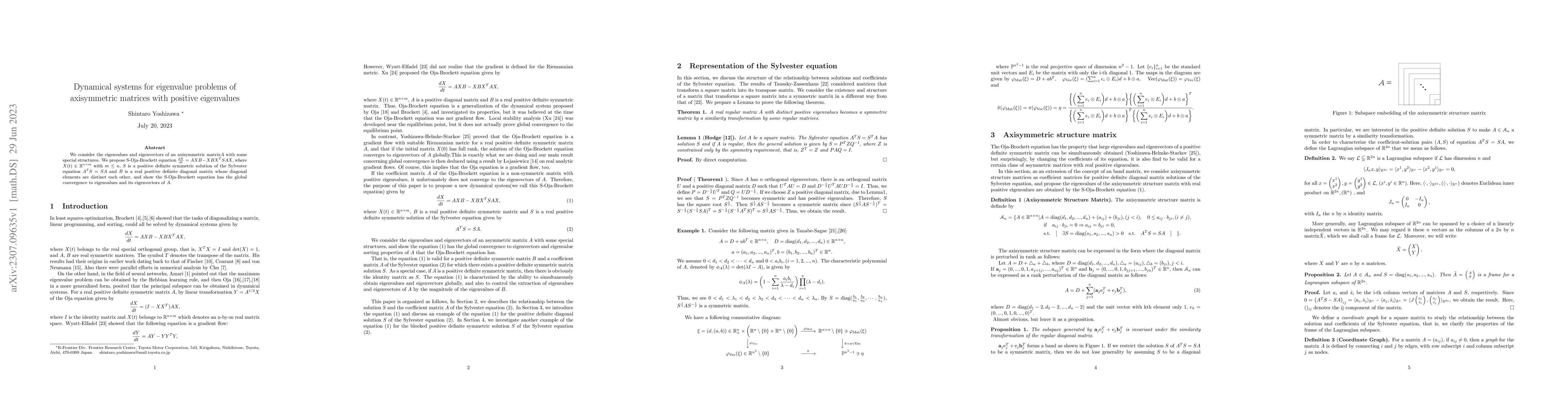 Thumbnail for Dynamical systems for eigenvalue problems of axisymmetric matrices with
  positive eigenvalues