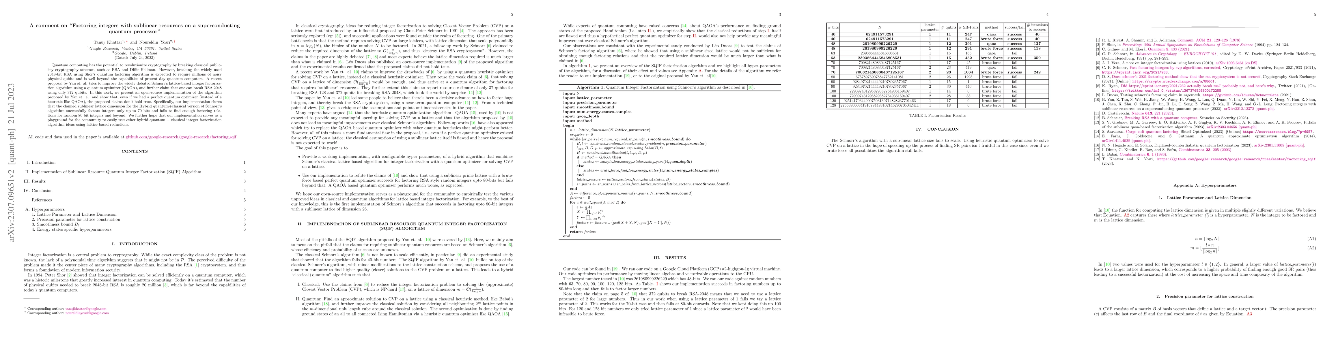 Thumbnail for A comment on "Factoring integers with sublinear resources on a
  superconducting quantum processor"