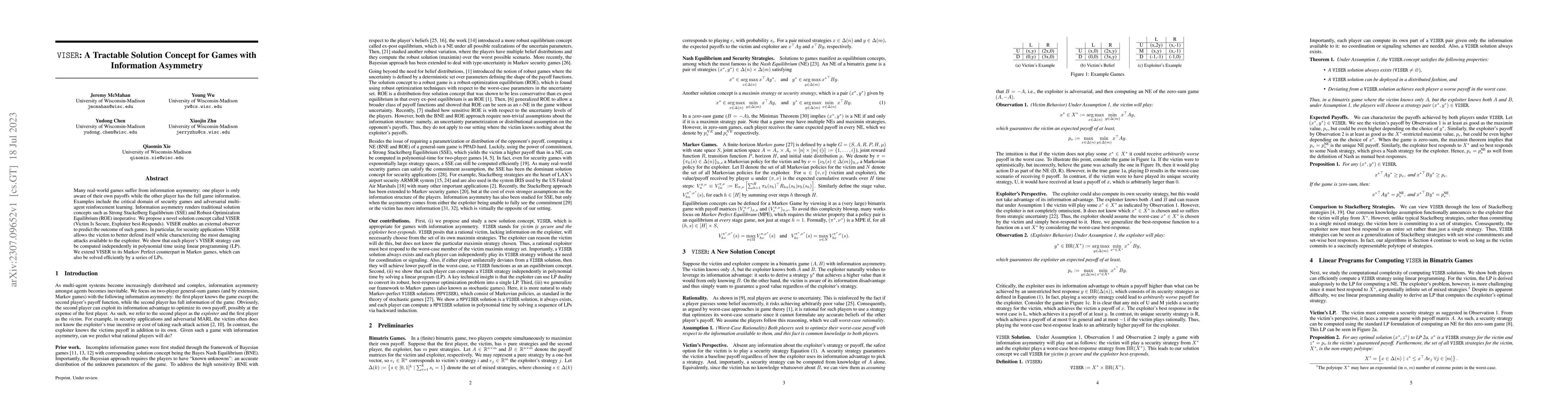 Thumbnail for VISER: A Tractable Solution Concept for Games with Information Asymmetry