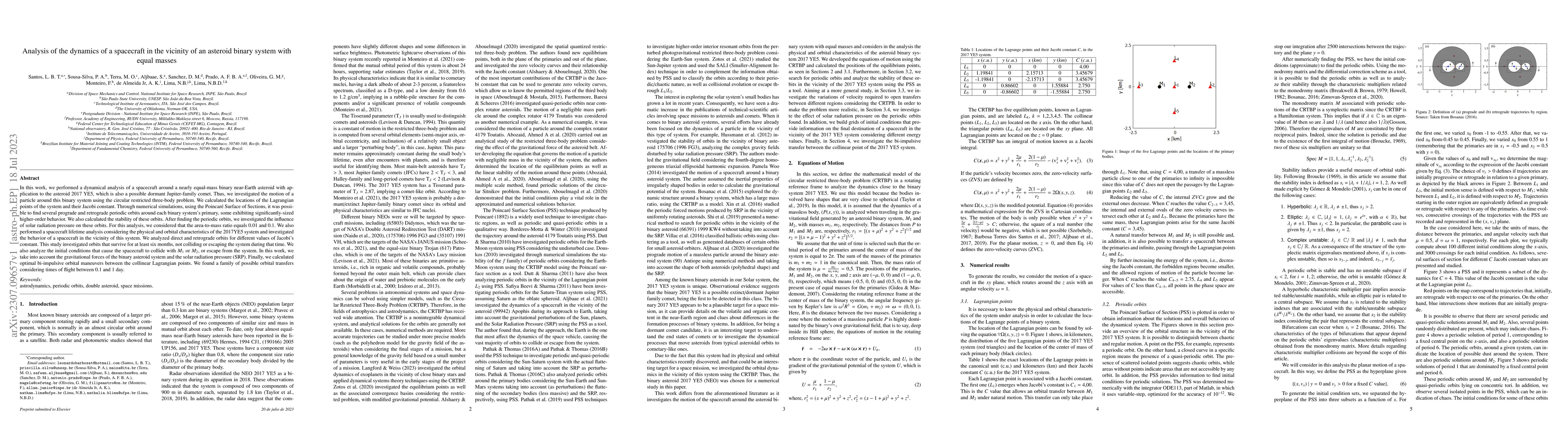 Thumbnail for Analysis of the dynamics of a spacecraft in the vicinity of an asteroid
  binary system with equal masses