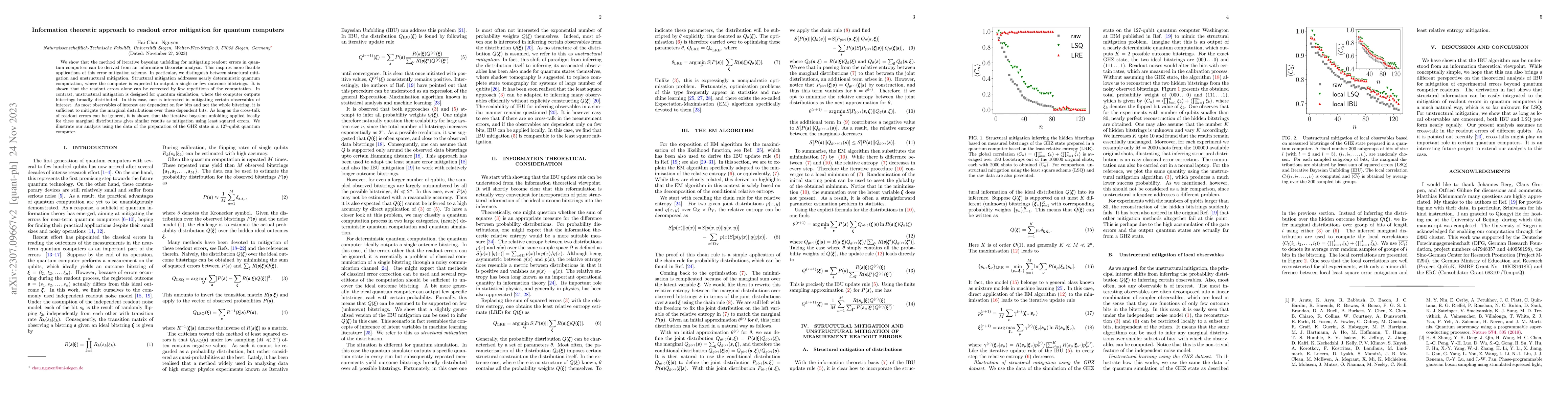 Thumbnail for Information theoretic approach to readout error mitigation for quantum
  computers