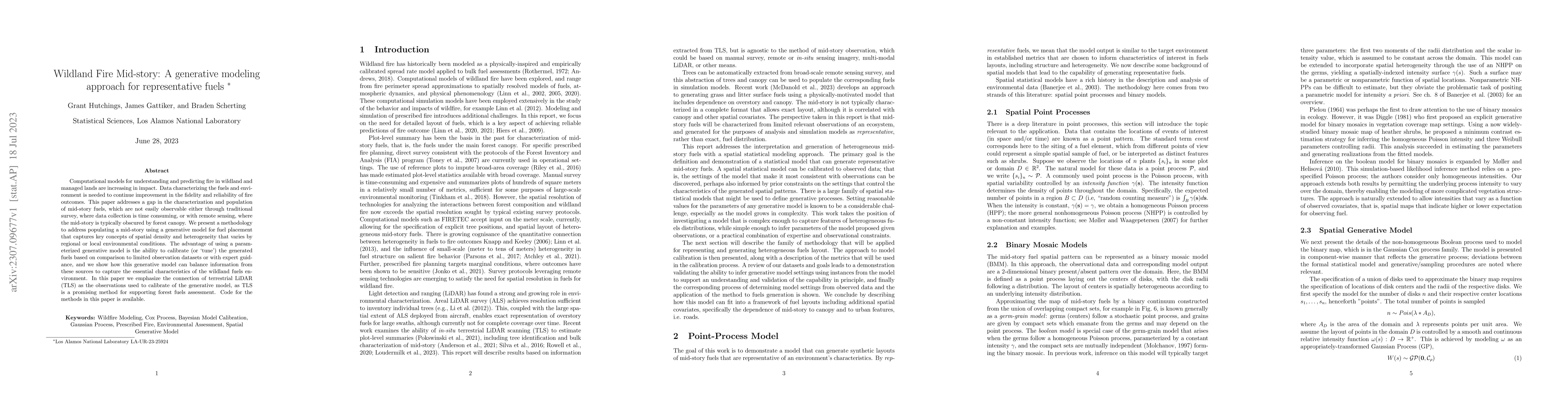 Thumbnail for Wildland Fire Mid-story: A generative modeling approach for
  representative fuels