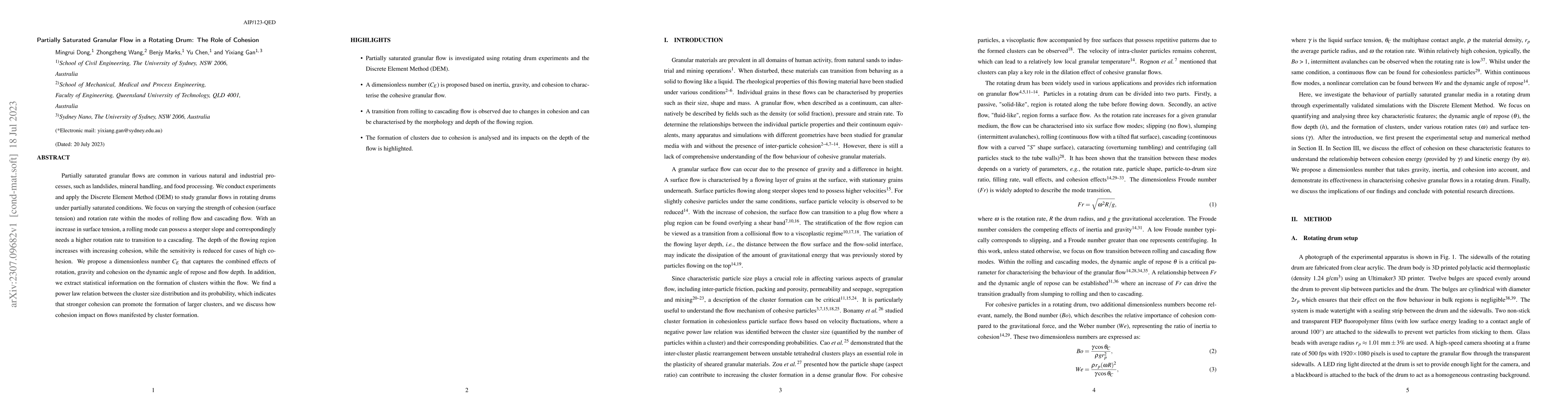 Thumbnail for Partially Saturated Granular Flow in a Rotating Drum: The Role of
  Cohesion