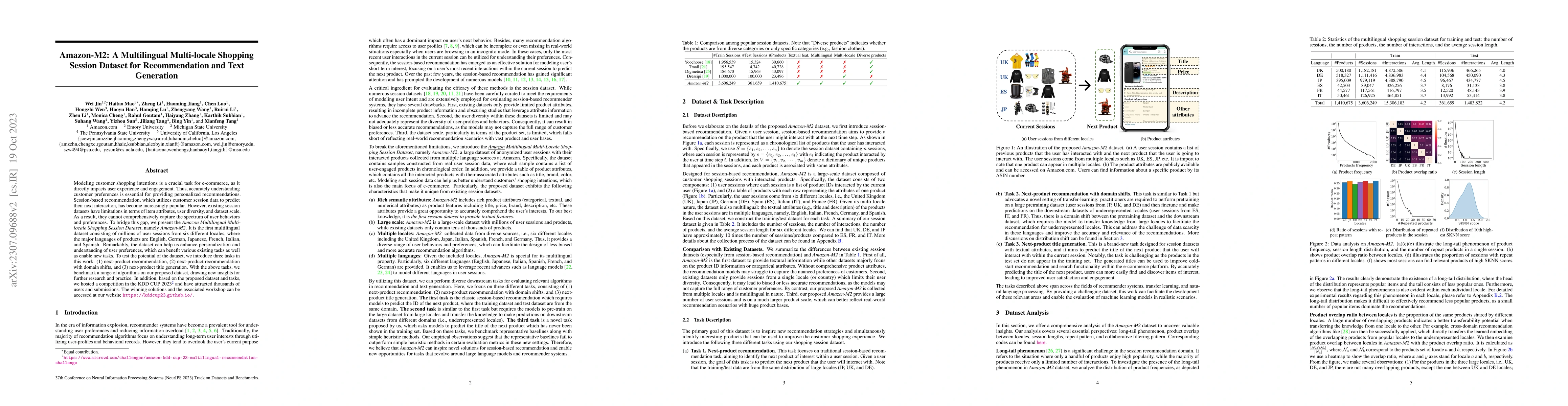 Thumbnail for Amazon-M2: A Multilingual Multi-locale Shopping Session Dataset for
  Recommendation and Text Generation