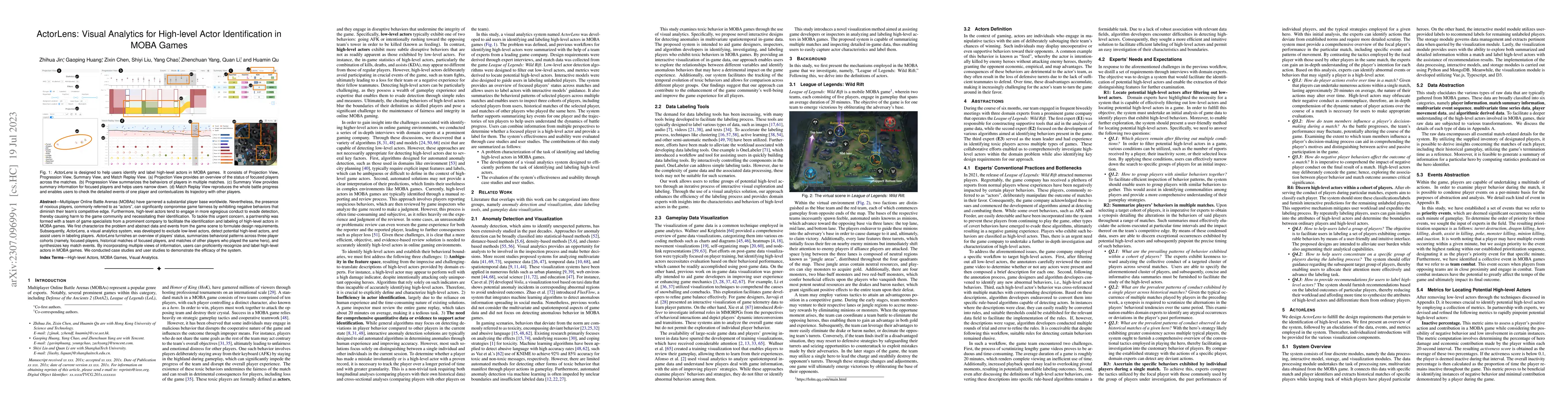Thumbnail for ActorLens: Visual Analytics for High-level Actor Identification in MOBA
  Games