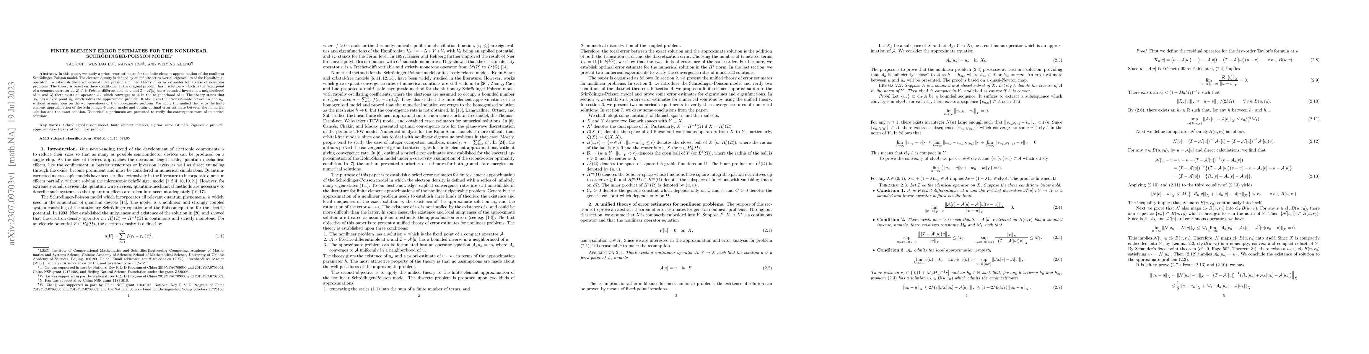 Thumbnail for Finite element error estimates for the nonlinear Schr\"{o}dinger-Poisson
  model