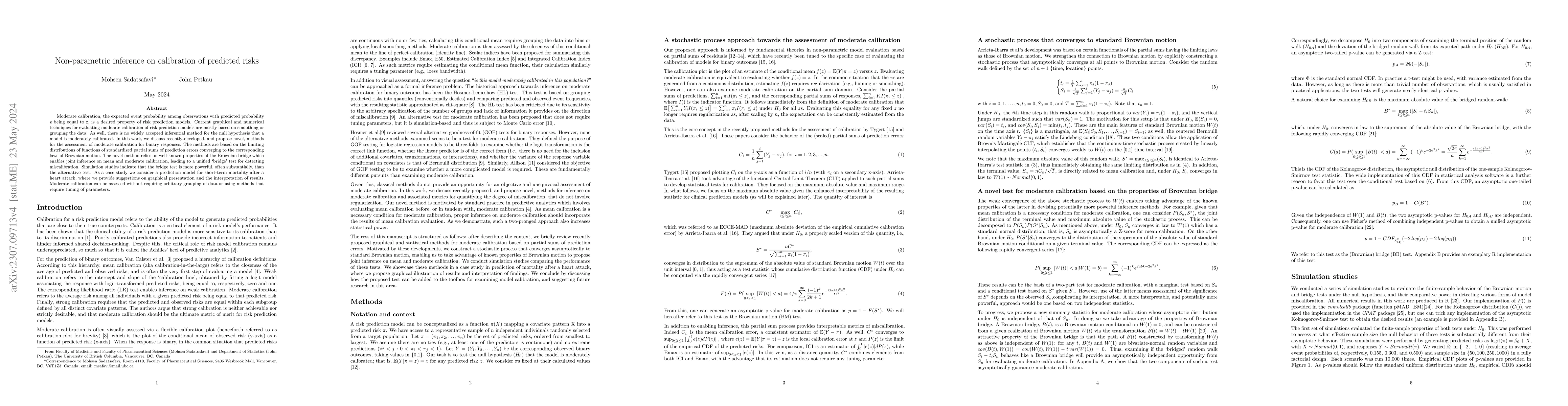 Thumbnail for Non-parametric inference on calibration of predicted risks