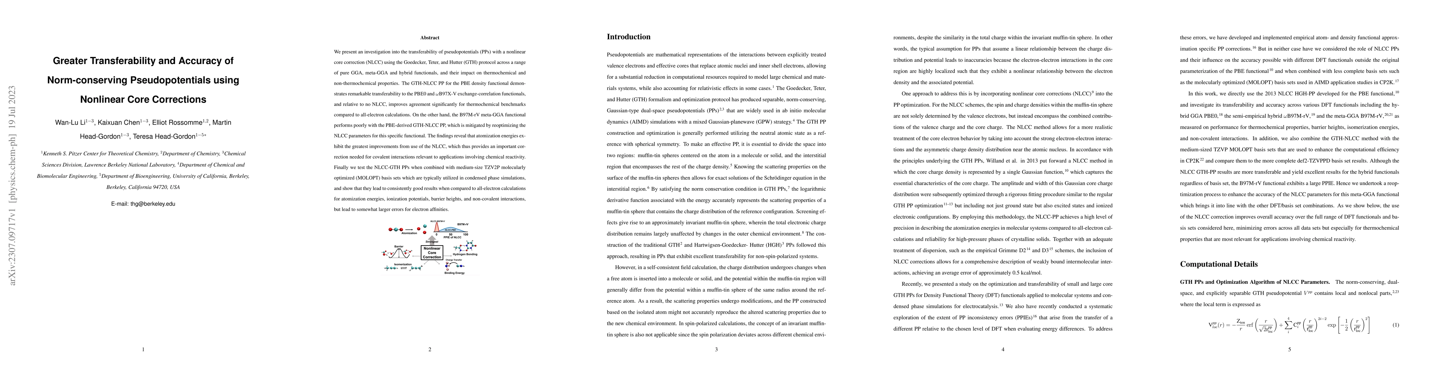 Thumbnail for Greater Transferability and Accuracy of Norm-conserving Pseudopotentials
  using Nonlinear Core Corrections