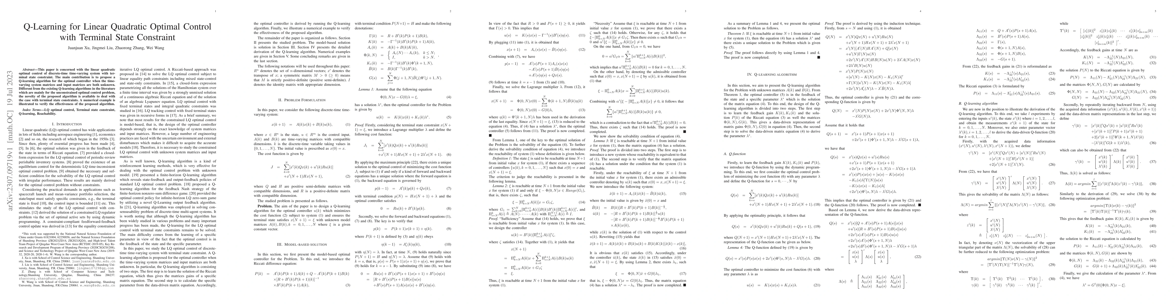 Thumbnail for Q-Learning for Linear Quadratic Optimal Control with Terminal State
  Constraint