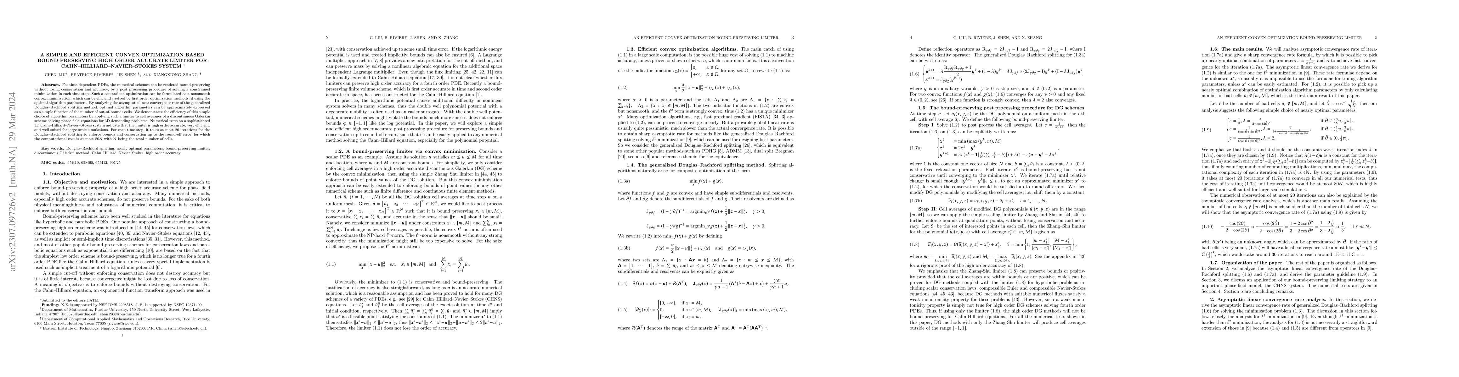 Thumbnail for A simple and efficient convex optimization based bound-preserving high
  order accurate limiter for Cahn-Hilliard-Navier-Stokes system