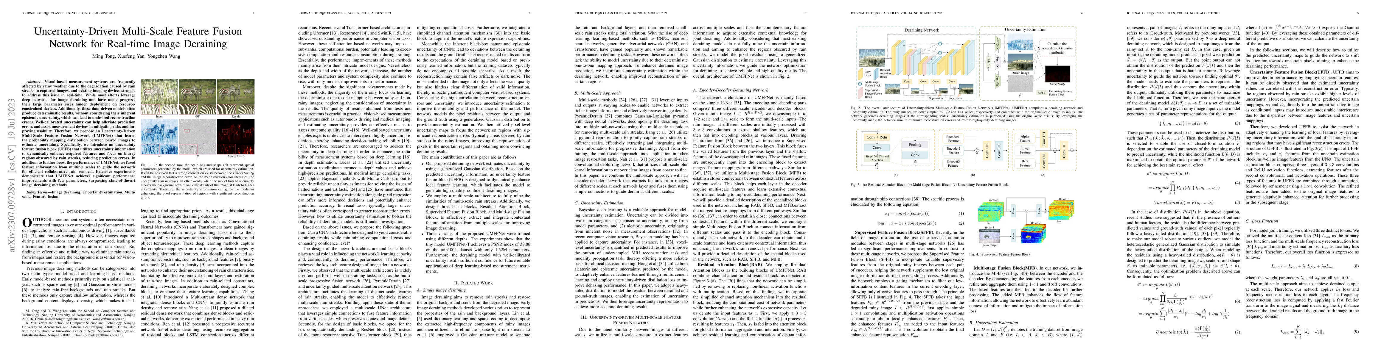Thumbnail for Uncertainty-Driven Multi-Scale Feature Fusion Network for Real-time
  Image Deraining