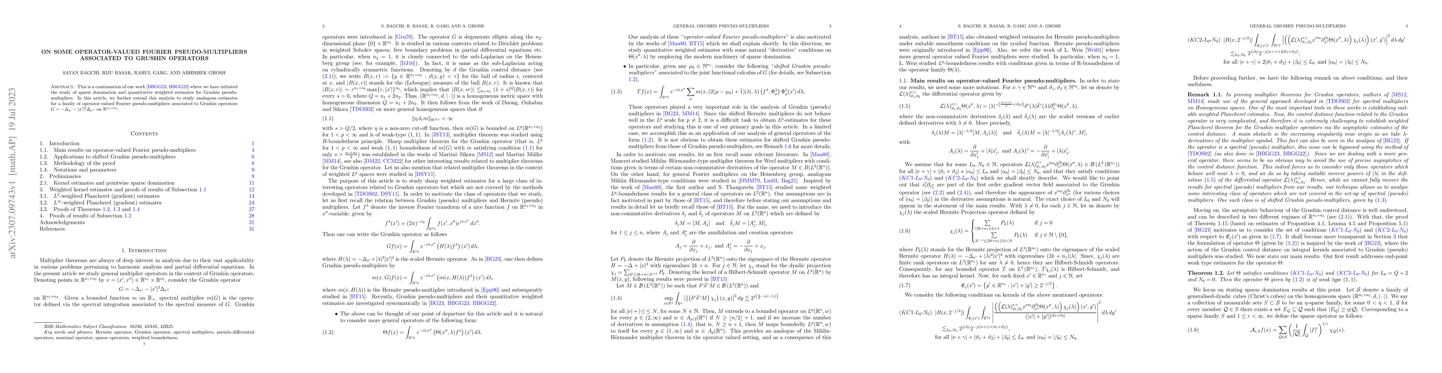 Thumbnail for On some operator-valued Fourier pseudo-multipliers associated to Grushin
  operators