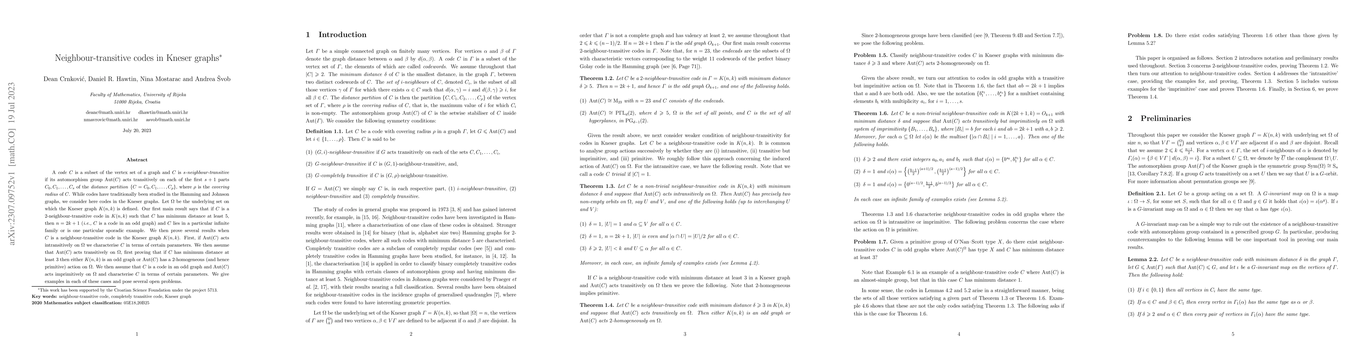 Thumbnail for Neighbour-transitive codes in Kneser graphs