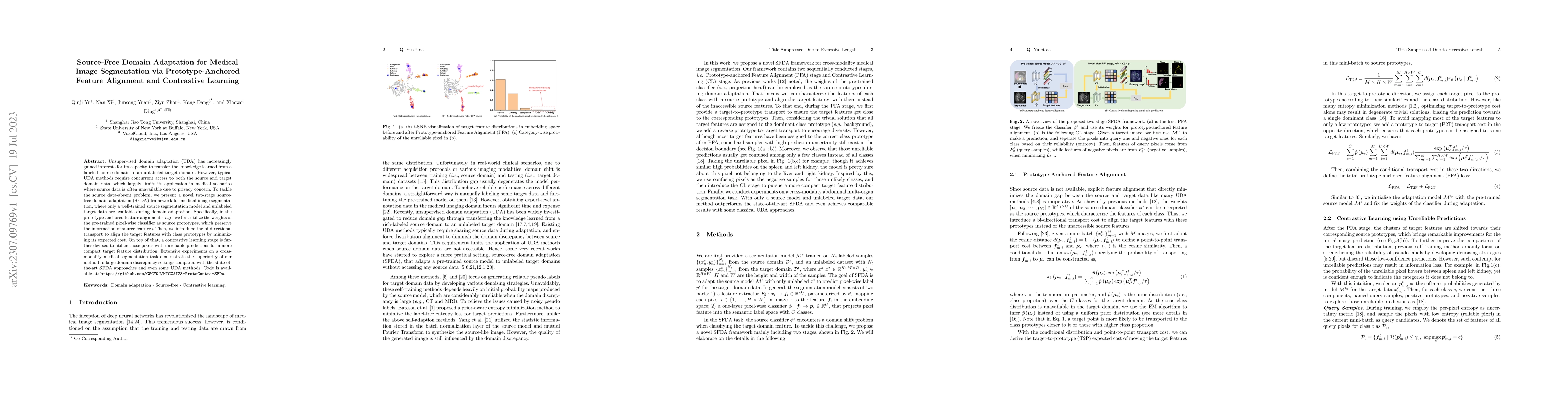 Thumbnail for Source-Free Domain Adaptation for Medical Image Segmentation via
  Prototype-Anchored Feature Alignment and Contrastive Learning