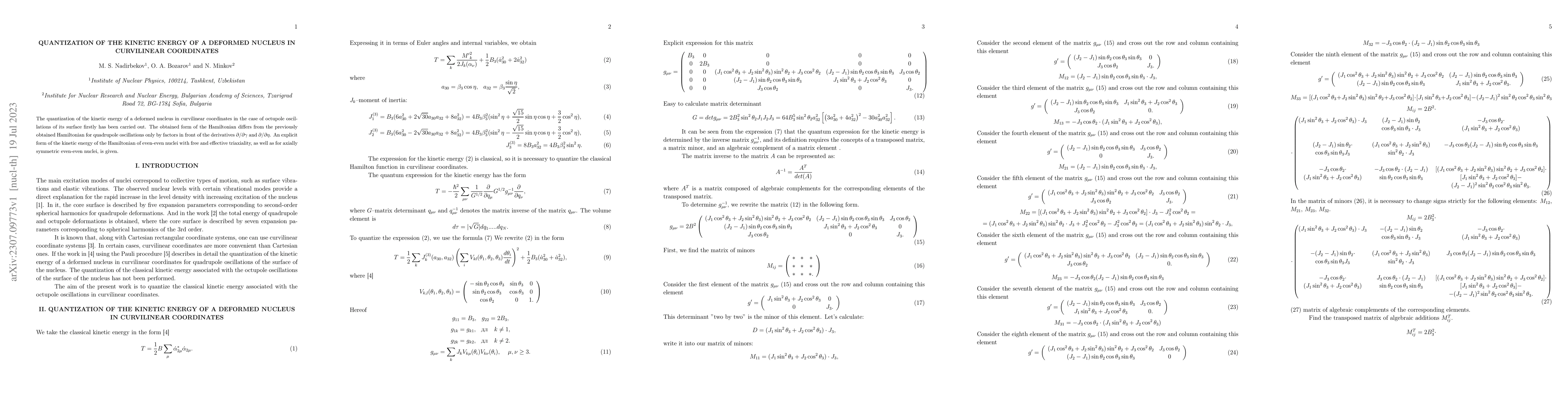 Thumbnail for Quantization of the kinetic energy of a deformed nucleus in curvilinear
  coordinates