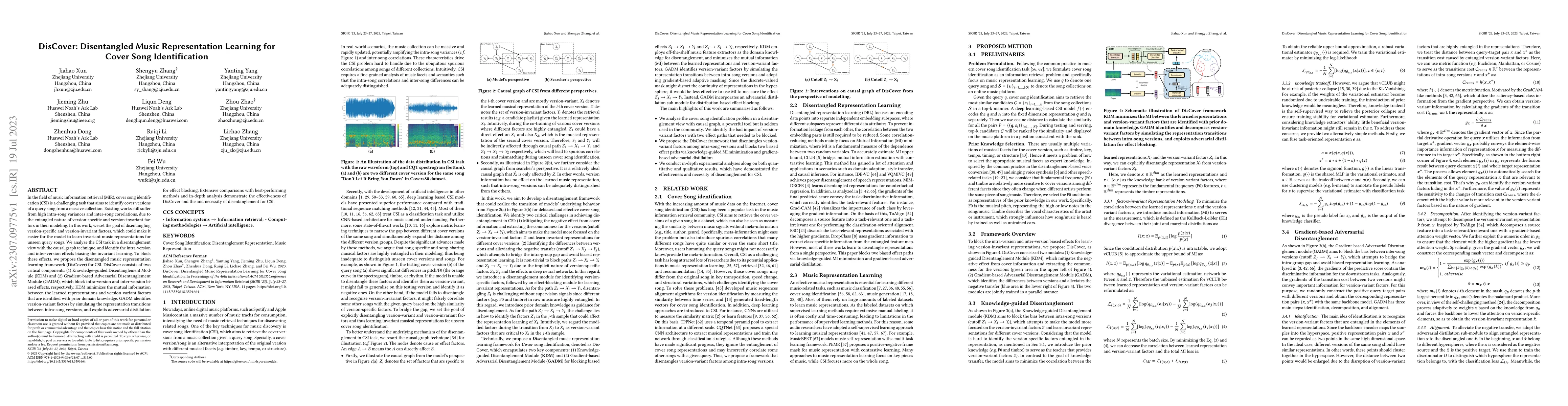 Thumbnail for DisCover: Disentangled Music Representation Learning for Cover Song
  Identification