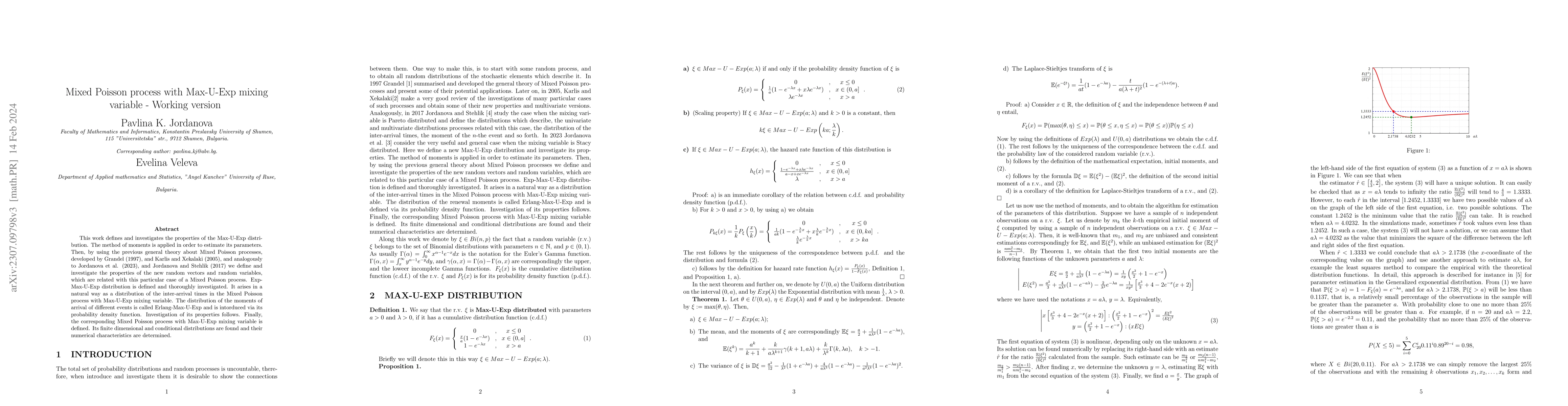 Thumbnail for Mixed Poisson process with Max-U-Exp mixing variable -- Working version