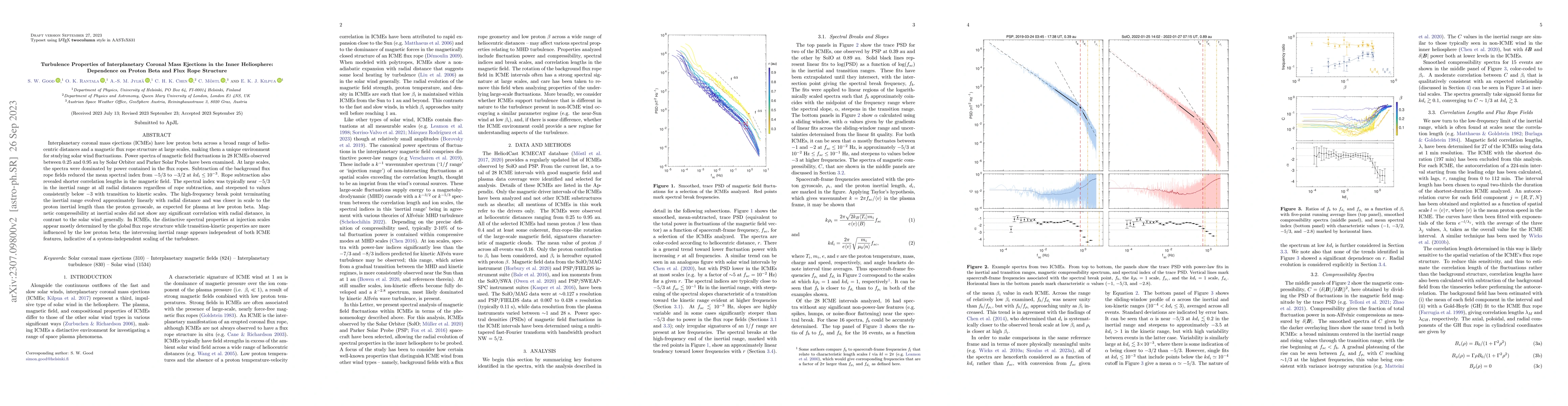 Thumbnail for Turbulence Properties of Interplanetary Coronal Mass Ejections in the
  Inner Heliosphere: Dependence on Proton Beta and Flux Rope Structure