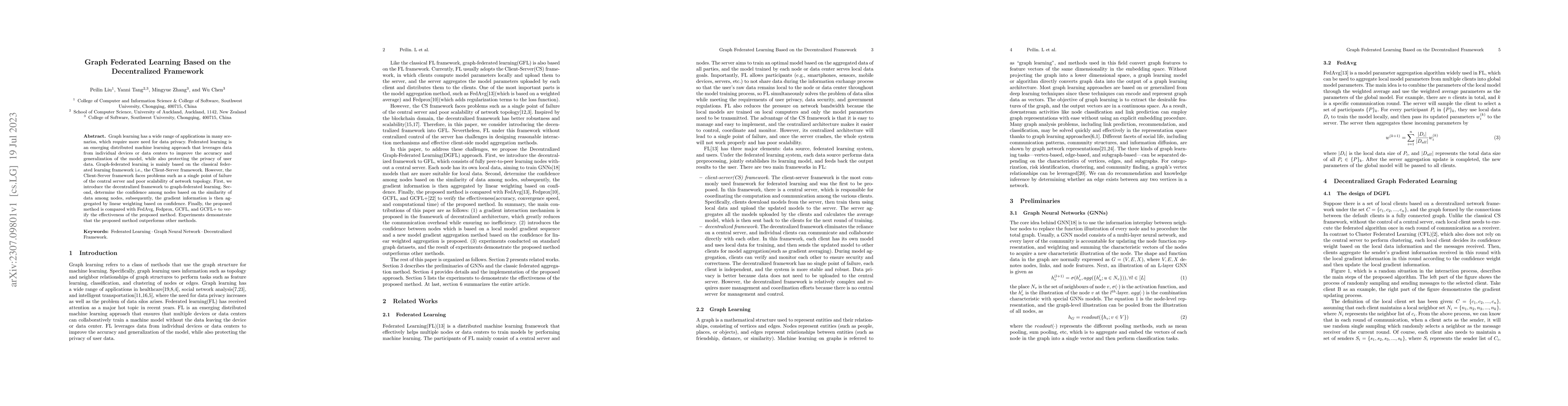 Thumbnail for Graph Federated Learning Based on the Decentralized Framework