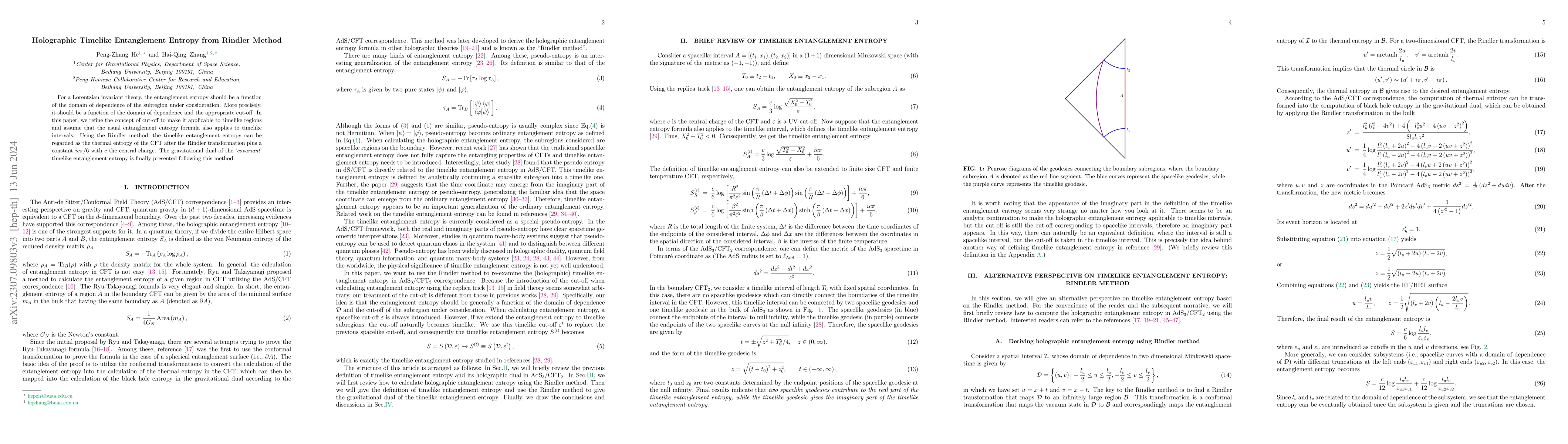 Thumbnail for Holographic Timelike Entanglement Entropy from Rindler Method