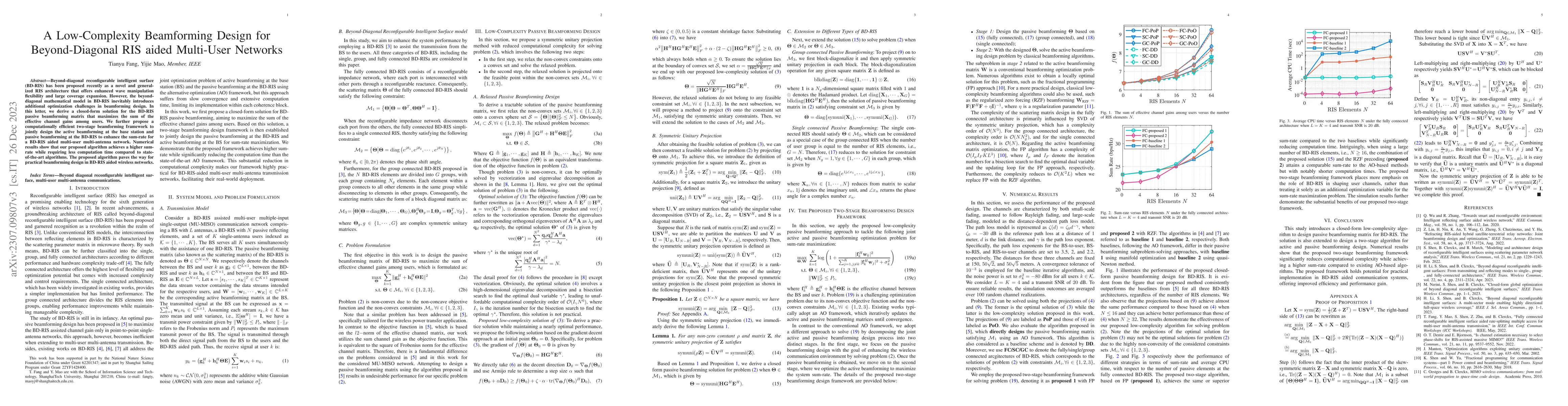 Thumbnail for A Low-Complexity Beamforming Design for Beyond-Diagonal RIS aided
  Multi-User Networks
