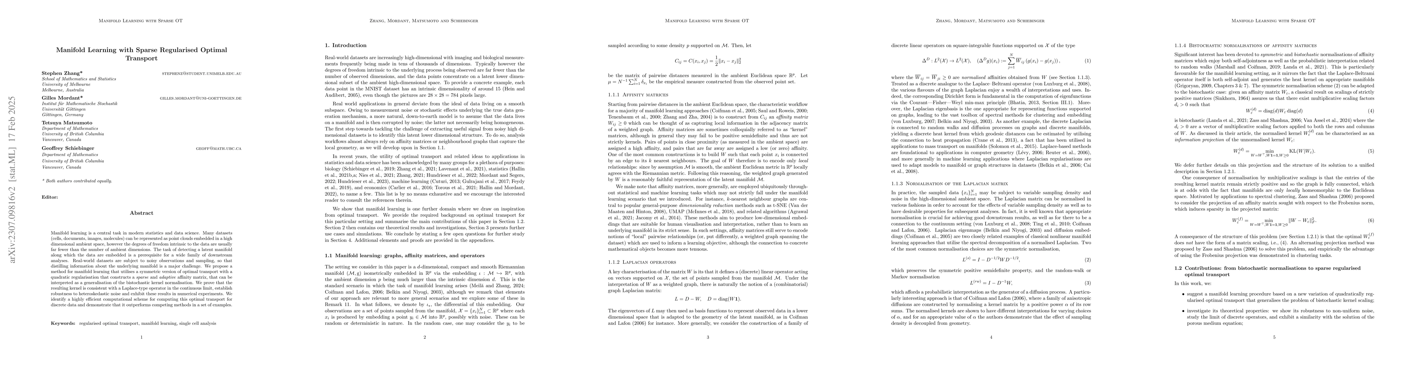 Thumbnail for Manifold Learning with Sparse Regularised Optimal Transport
