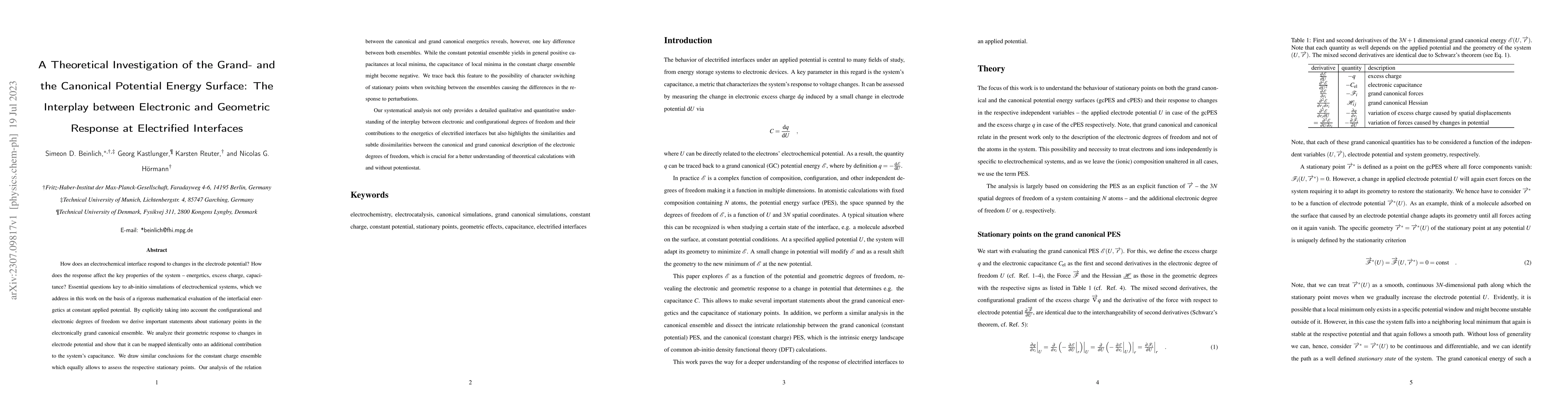 Thumbnail for A Theoretical Investigation of the Grand- and the Canonical Potential
  Energy Surface: The Interplay between Electronic and Geometric Response at
  Electrified Interfaces