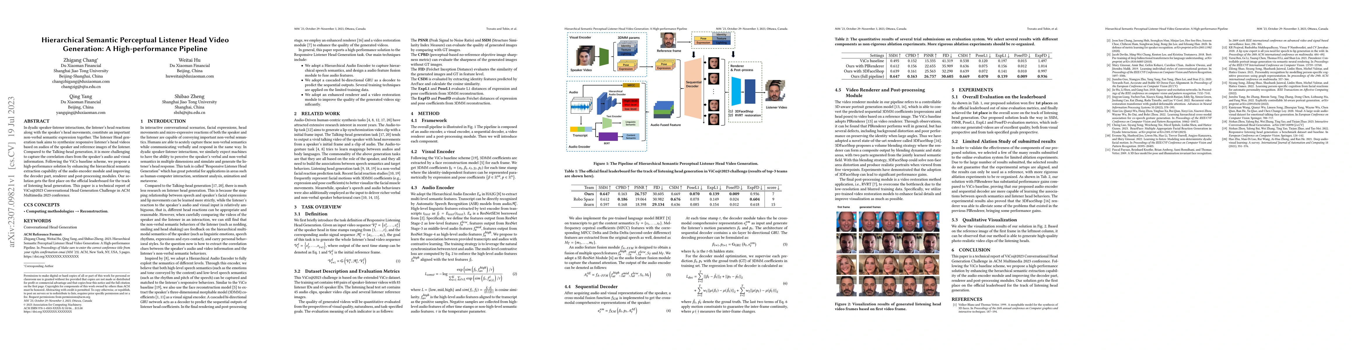 Thumbnail for Hierarchical Semantic Perceptual Listener Head Video Generation: A
  High-performance Pipeline