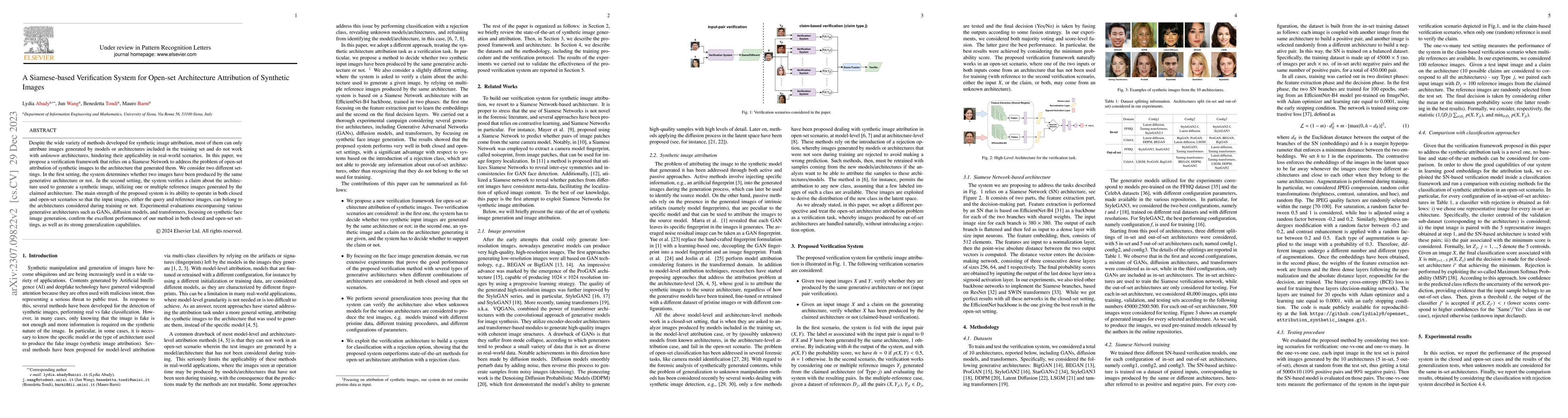 Thumbnail for A Siamese-based Verification System for Open-set Architecture
  Attribution of Synthetic Images